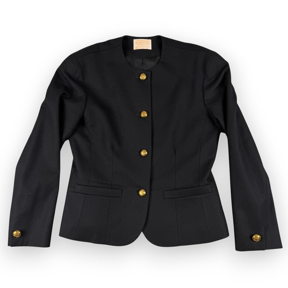 Vintage Pendleton Blazer Womens 6 Black 100% Virgin Wool Gold Crest Buttons USA